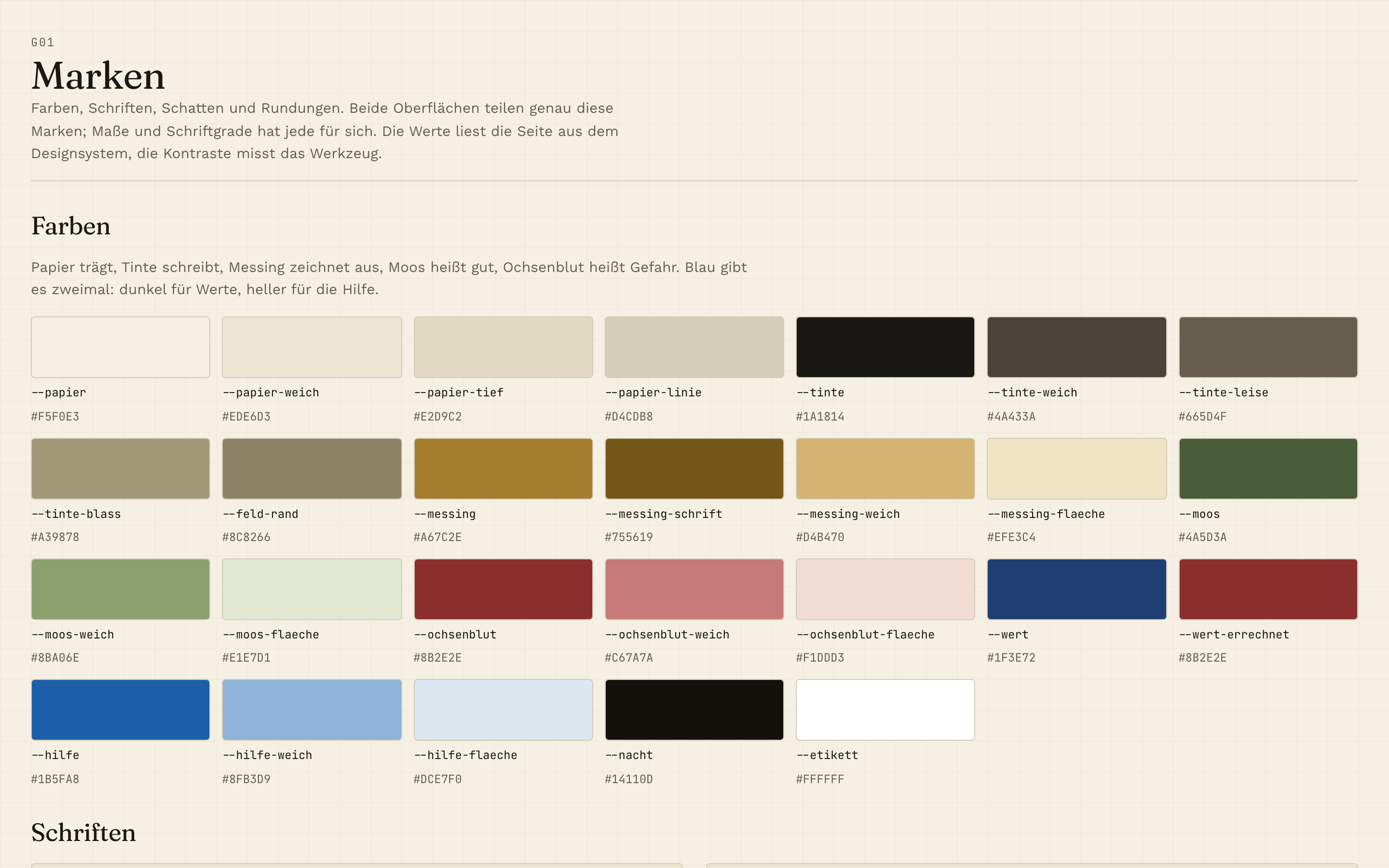 Die Farbmarken des Designsystems